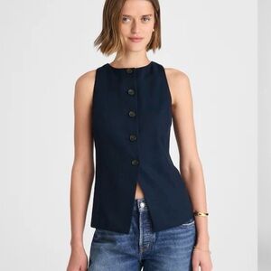 NWT Madewell Navy Crewneck Cutaway Vest in Drapey Twill Size 4
